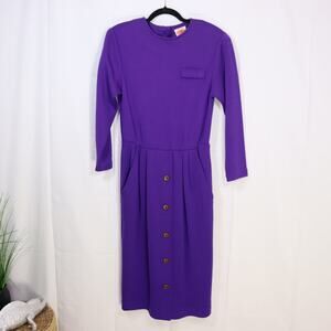 Vintage Neiman Marcus 100% Wool Midi Dress Purple Size 10